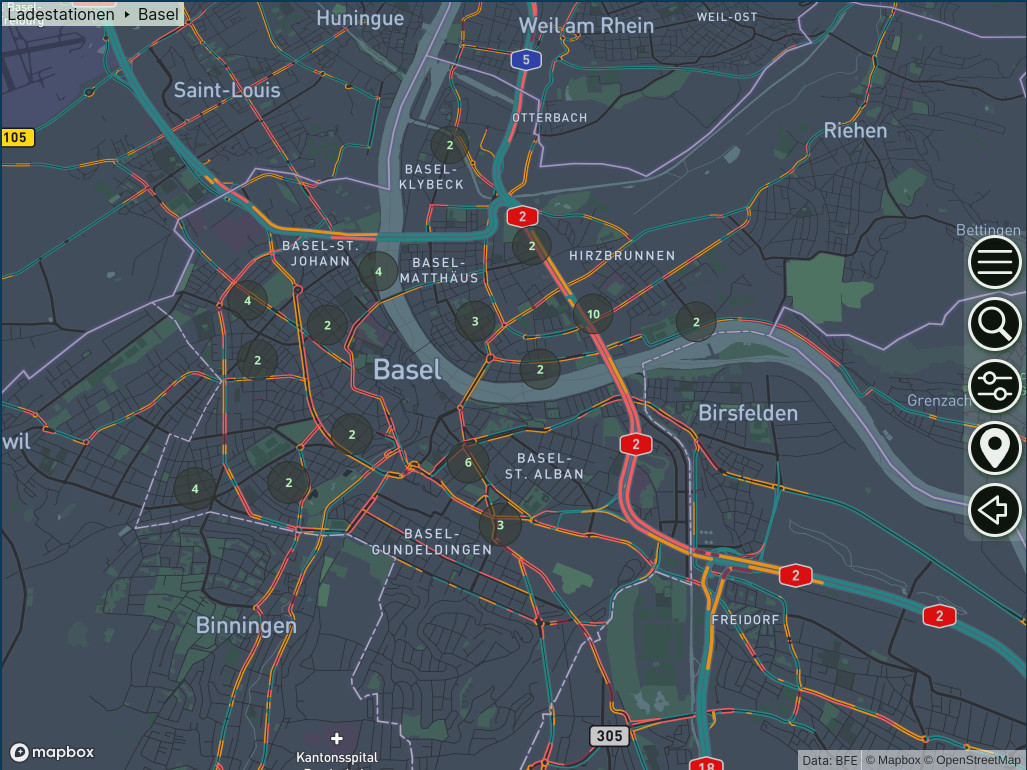 Interaktive Karte mit Ladestationen für Elektrofahrzeuge